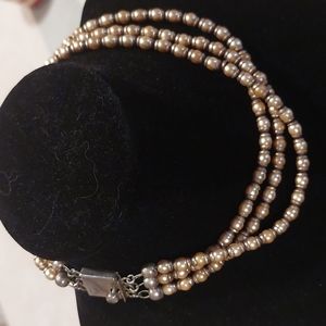 Triple Strand freshwater pearls  choker necklace & bracelet